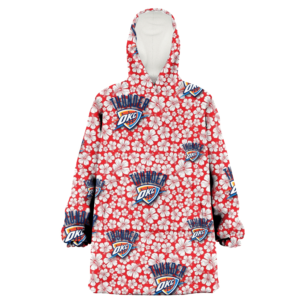 Oklahoma City Thunder Tiny White Hibiscus Pattern Red Background 3D Printed Hoodie Blanket Snug Hoodie