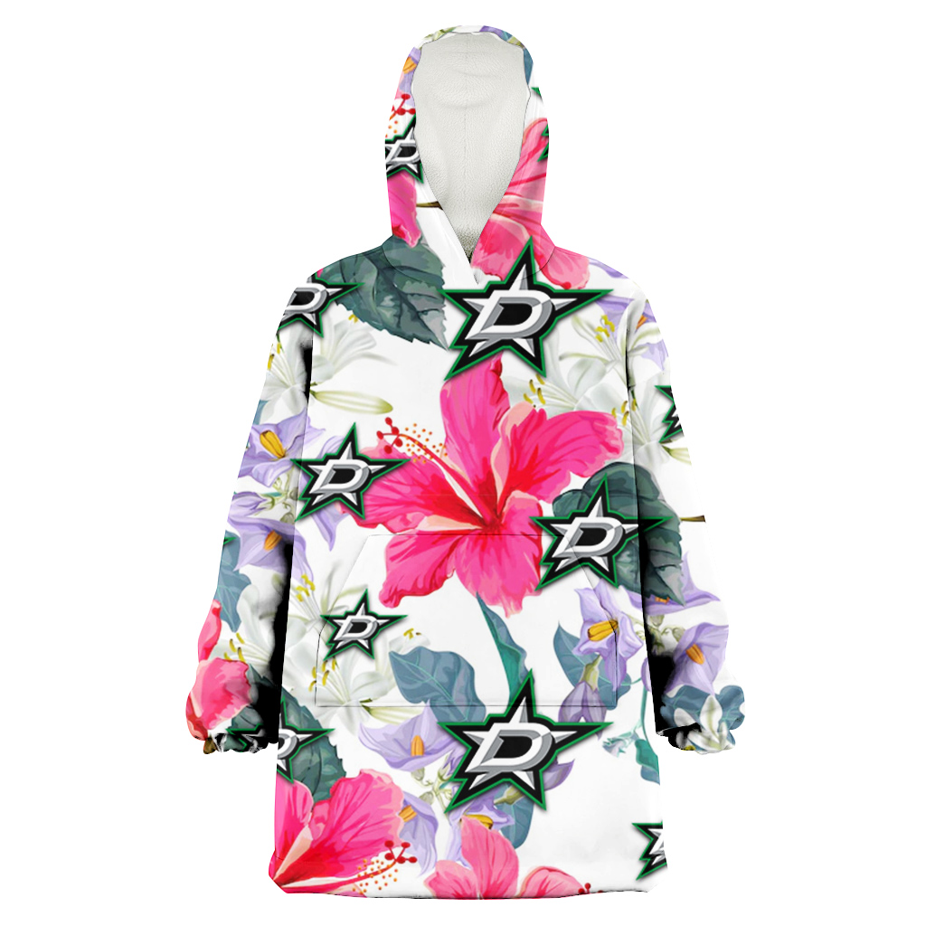 Dallas Stars Pink Hibiscus White Orchid White Background 3D Printed Hoodie Blanket Snug Hoodie