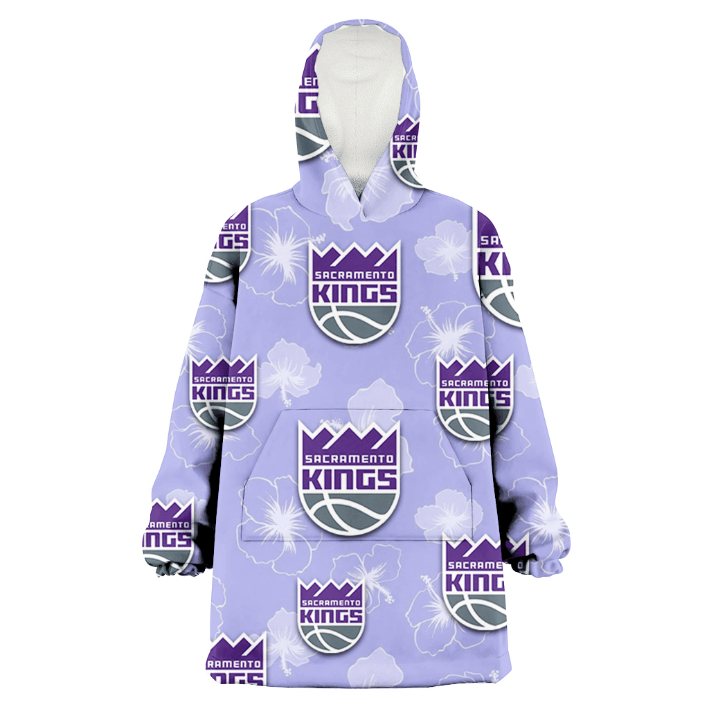 Sacramento Kings Sketch White Hibiscus Violet Background 3D Printed Hoodie Blanket Snug Hoodie