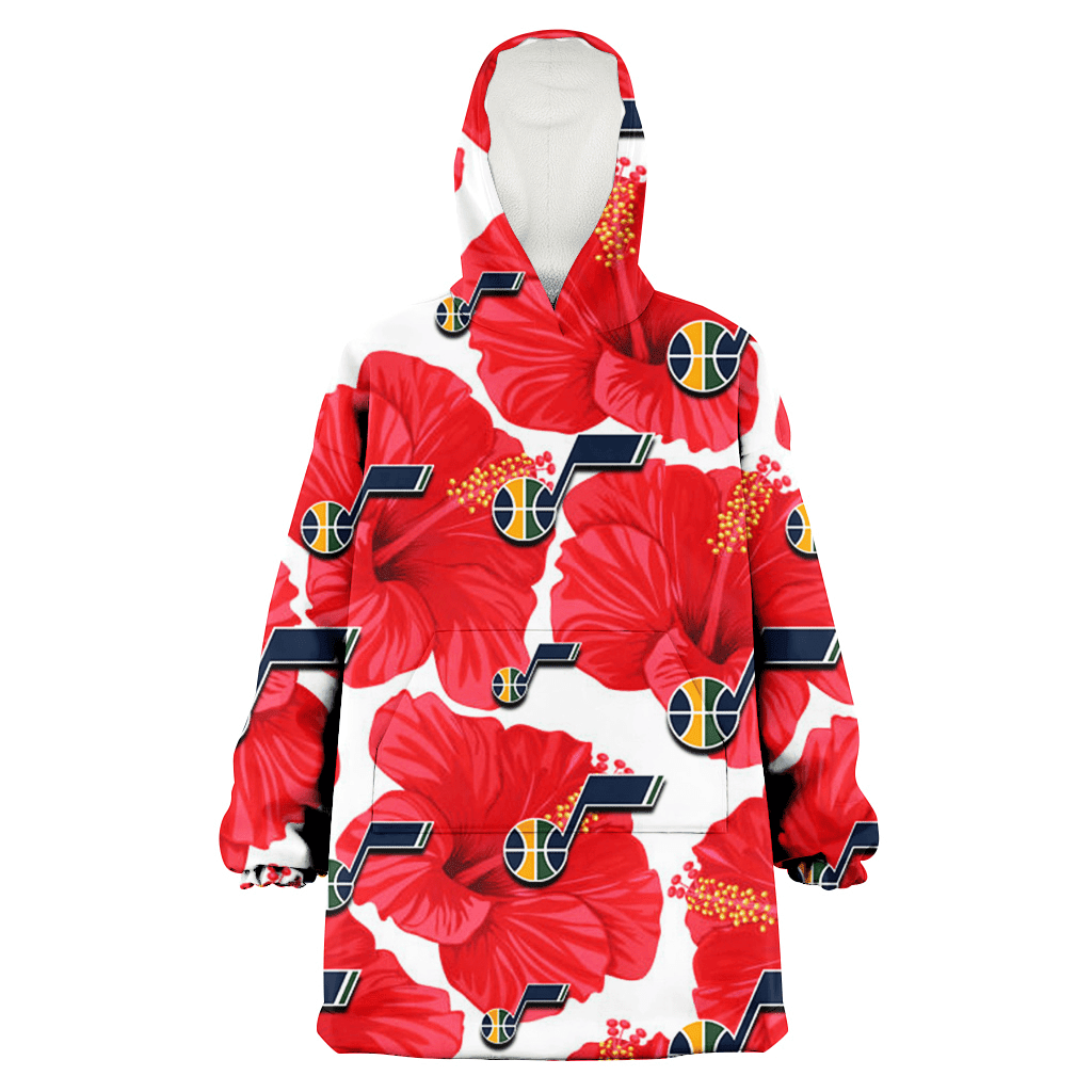 Utah Jazz Big Red Hibiscus White Background 3D Printed Hoodie Blanket Snug Hoodie