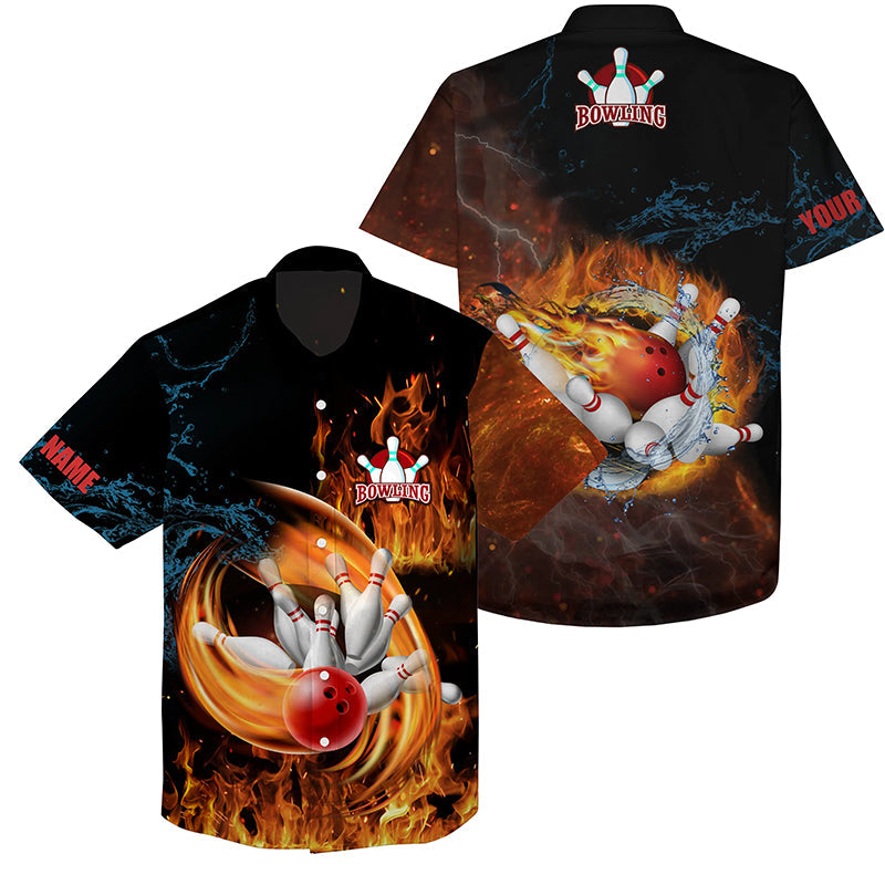 Customize Hawaiian Bowling Shirts Flame Bowling Ball And Pins Team Shirt, Bowling Gifts