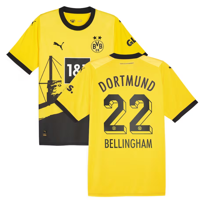 Borussia Dortmund Home Shirt 2023-24 – With Jersey Bellingham 22 Printing – Yellow