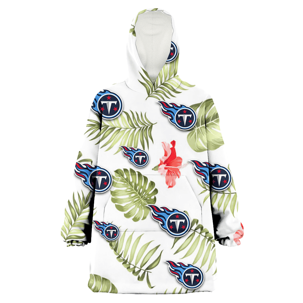 Tennessee Titans Light Salmon Hibiscus Green Leaf White Background 3D Printed Hoodie Blanket Snug Hoodie