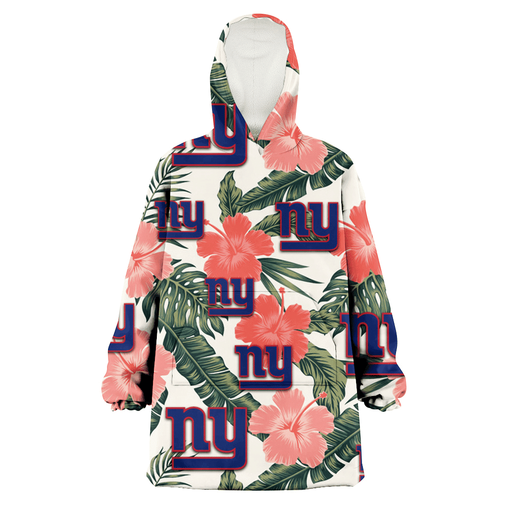 New York Giants Pink Coral Hibiscus Banana Leaf Beige Background 3D Printed Hoodie Blanket Snug Hoodie