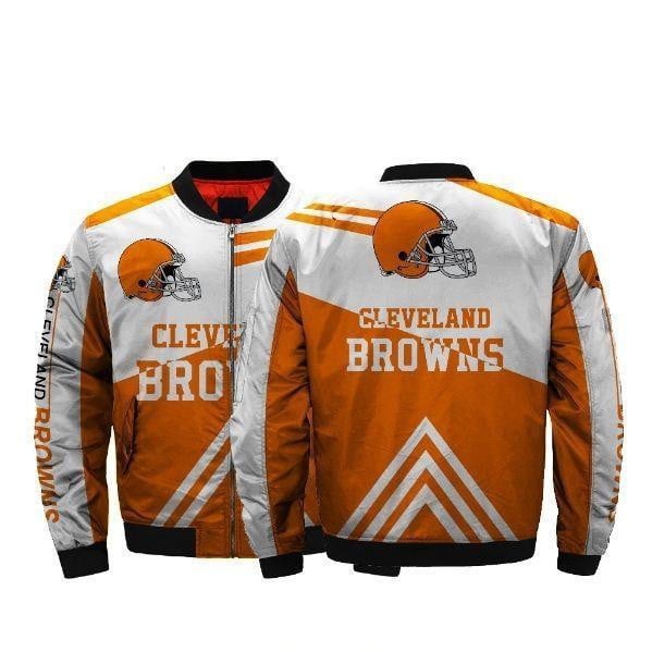 Cleveland Browns Pattern Bomber Jacket Orange And White