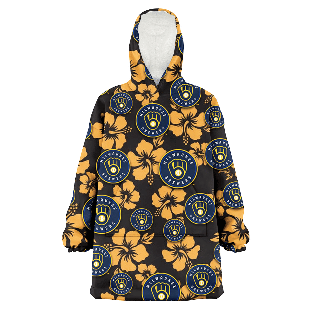 Milwaukee Brewers Tiny Yellow Hibiscus Black Background 3D Printed Hoodie Blanket Snug Hoodie