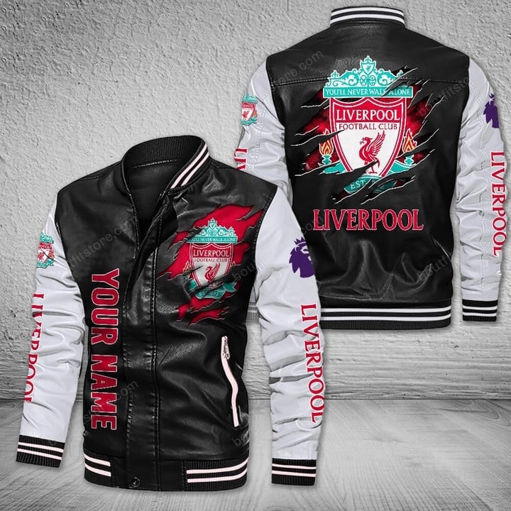 Liverpool F.C Premier League Leather Varsity Jacket