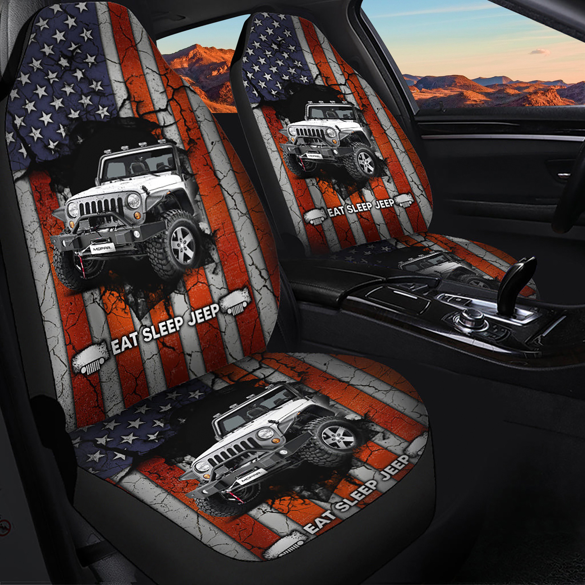 Eat Sleep Jeep American Flag Premium Custom Logo Car Seat Cover Decor Protectors CSC4544