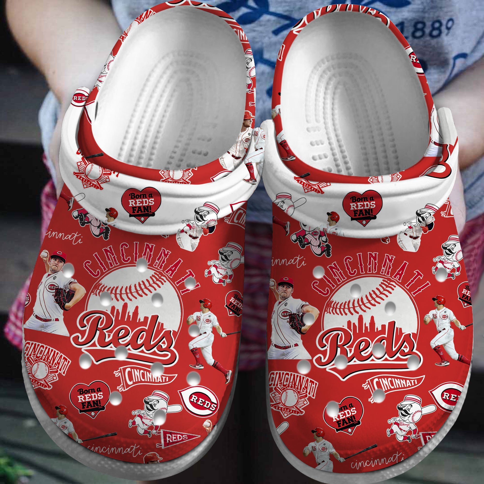 Cincinnati Reds Logo Baseball MLB Cheer Mascot Ohtani Shohei White Sander Red Crocss Classic Clogs Shoes Ver58