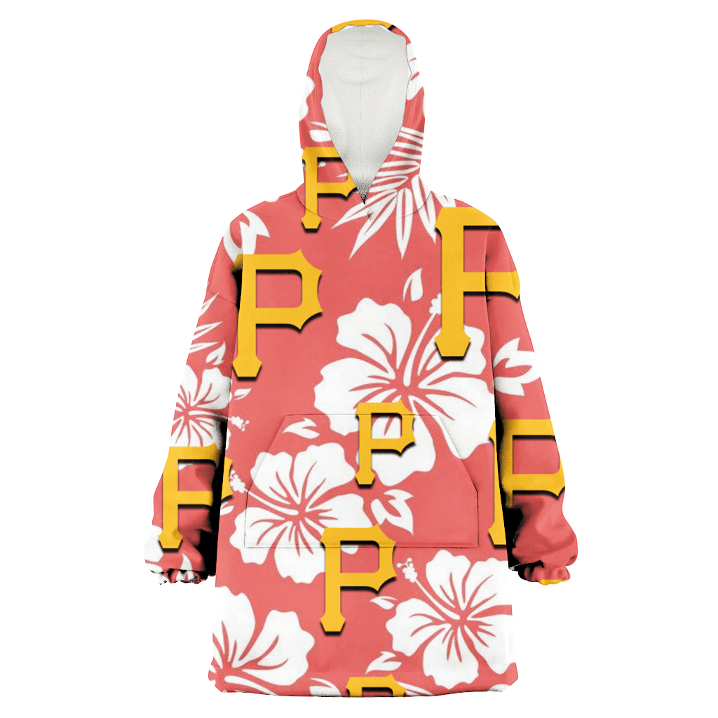 Pittsburgh Pirates White Hibiscus Salmon Background 3D Printed Hoodie Blanket Snug Hoodie