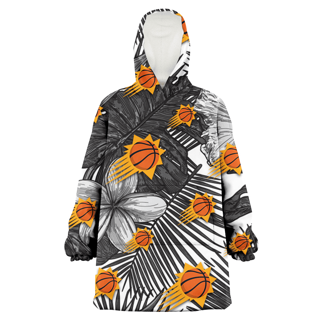 Phoenix Suns Grey Sketch Hibiscus Palm Leaf White Background 3D Printed Hoodie Blanket Snug Hoodie