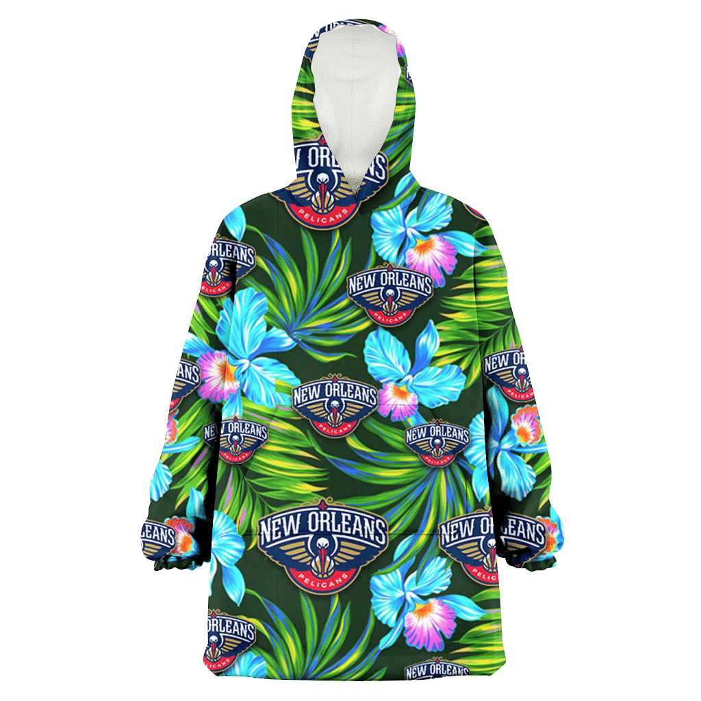 New Orlean Pelicans Electro Color Hibiscus Black Background 3D Printed Hoodie Blanket Snug Hoodie