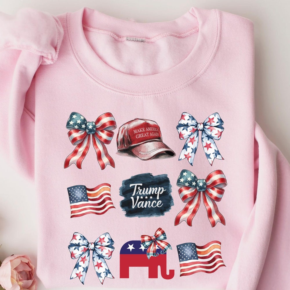Trump Vance 2024 Coquette Bow Sweatshirt, Patriotic Sweater, America Coquette Tshirt Gift, Trump Election Sweatshirt, Republican Gift Women Christmas Gift 2024 Teecowboy