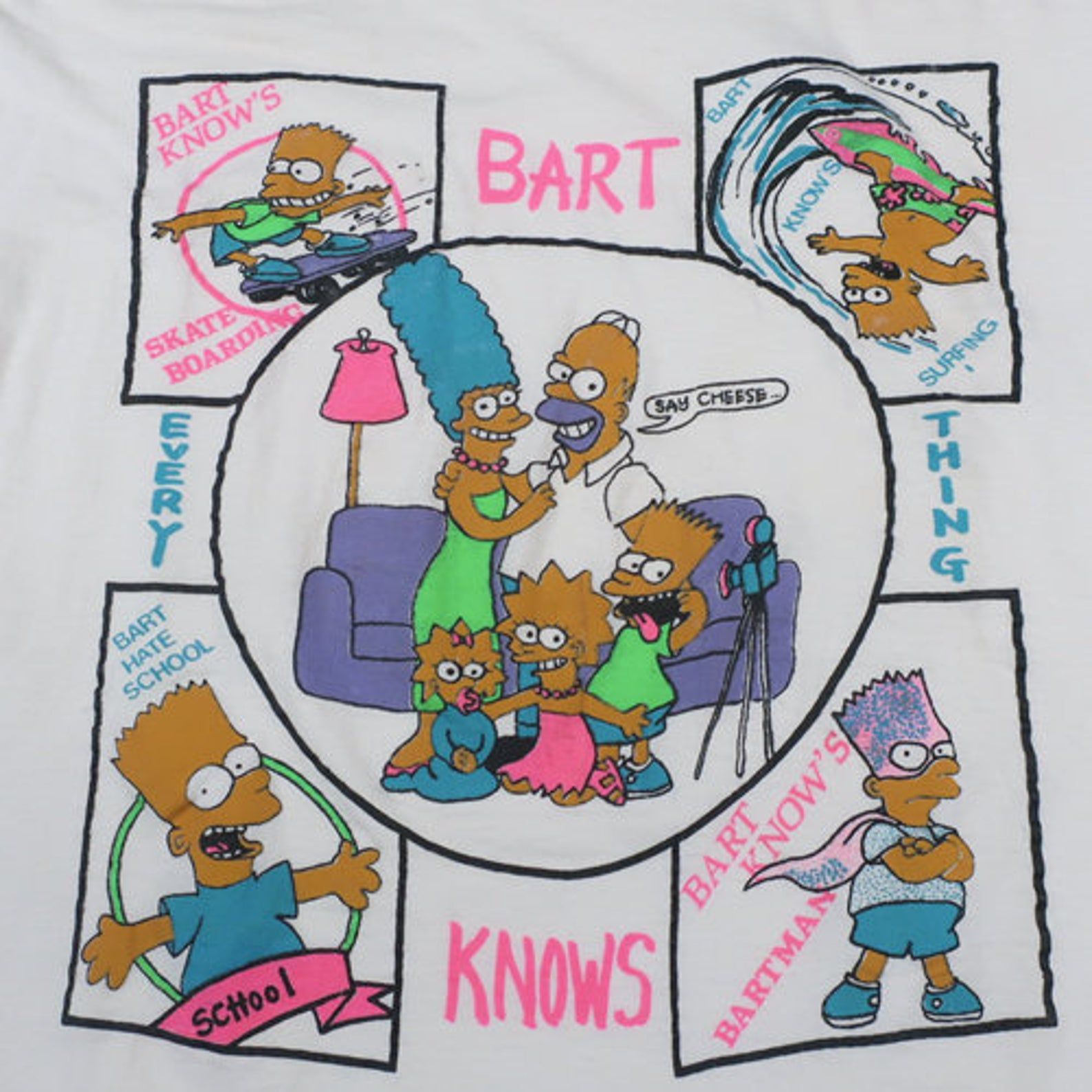 Vintage Bart Knows Simpson T-Shirt 90S The Simpsons Show Homer Lisa Maggie Marge