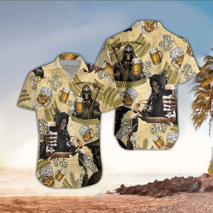 Beer And Skull Hawaiian Shirt For Men, Beer Shirt, Beer Day Gift,  Gift For Beer Lover