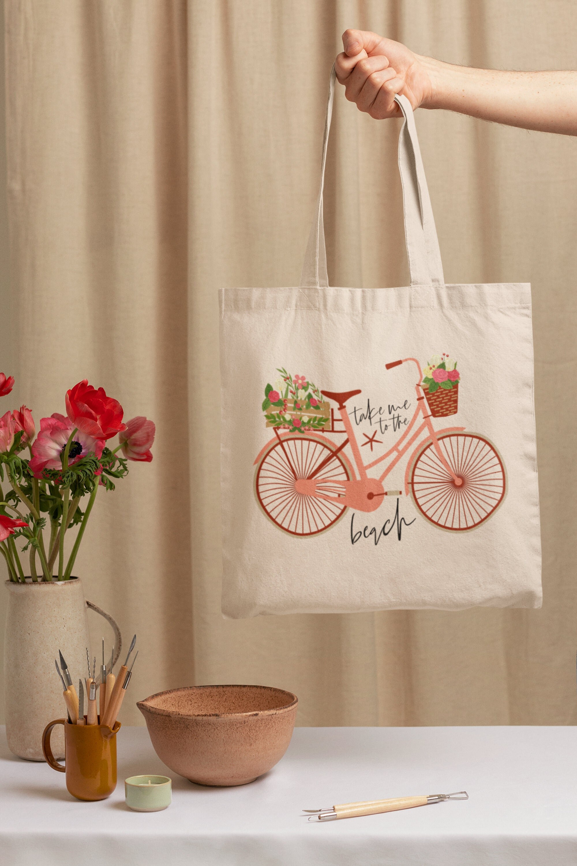 Bike Canvas Tote Bag | Vintage Bike Tote Bag | Boho Tote Bag | Sustainable Bag | Shopping Bag | School Bag | Gift Bag