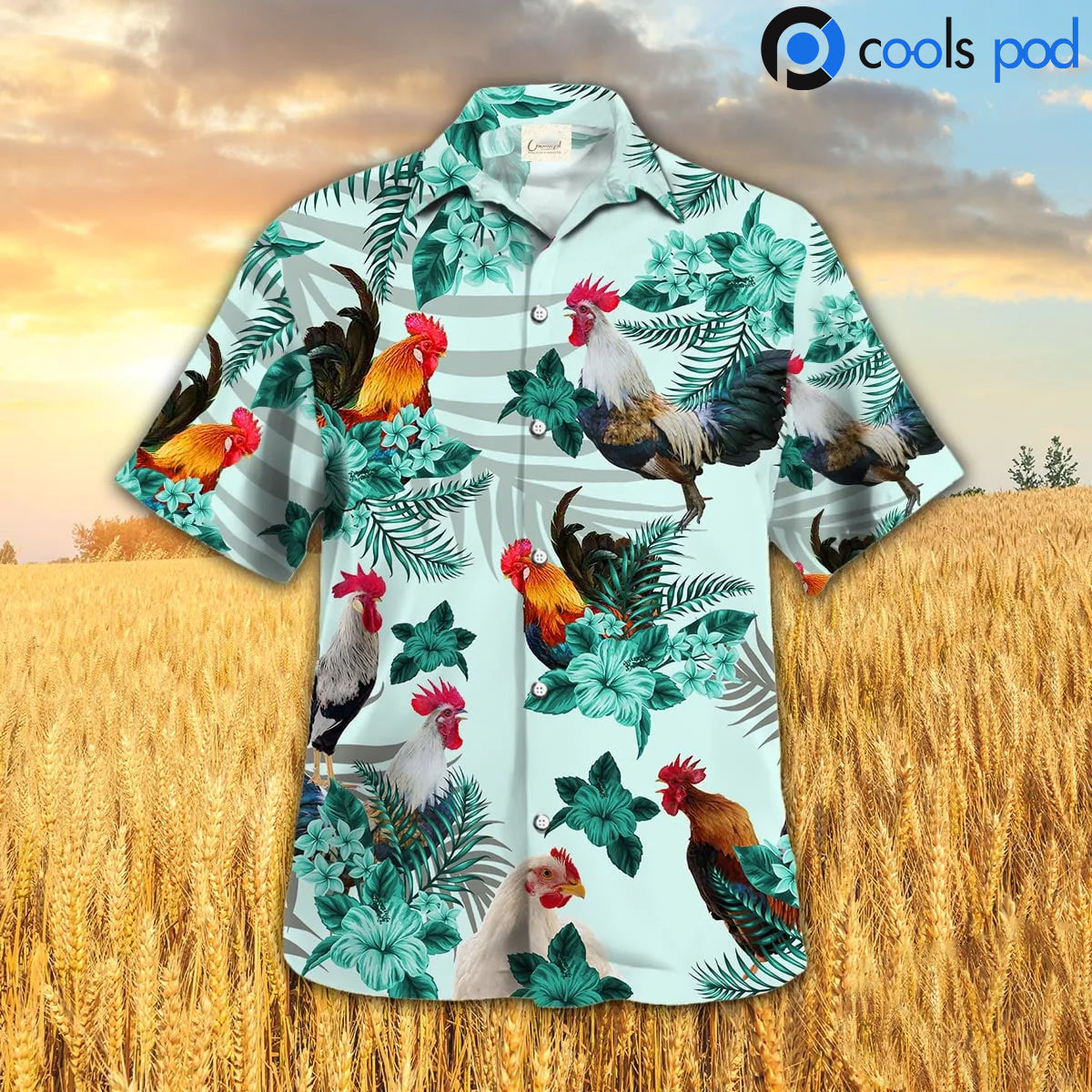 Chicken Hibiscus Hawaiian Shirt, Rooster Green Hawaii Shirt, Chicken Lover Gifts