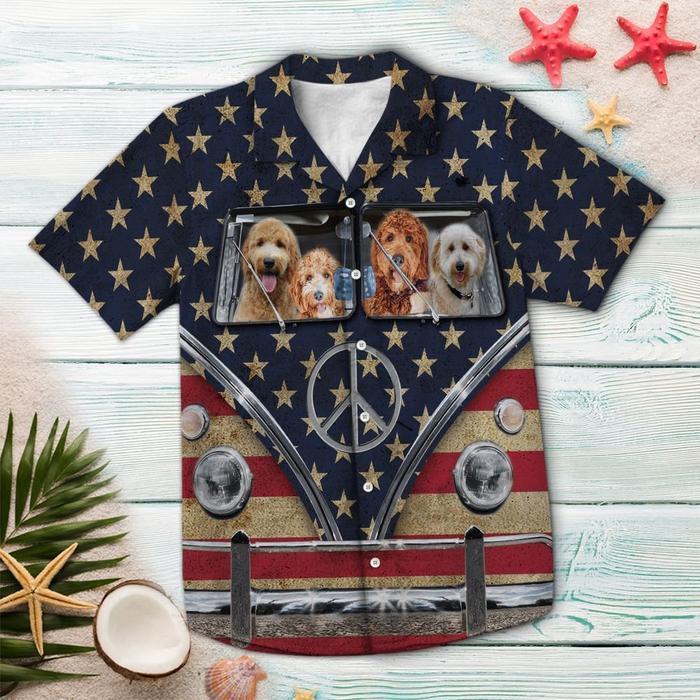 Goldendoodle Flag Hippie Bus Hawaiian Shirt, Gift For Dog Lovers