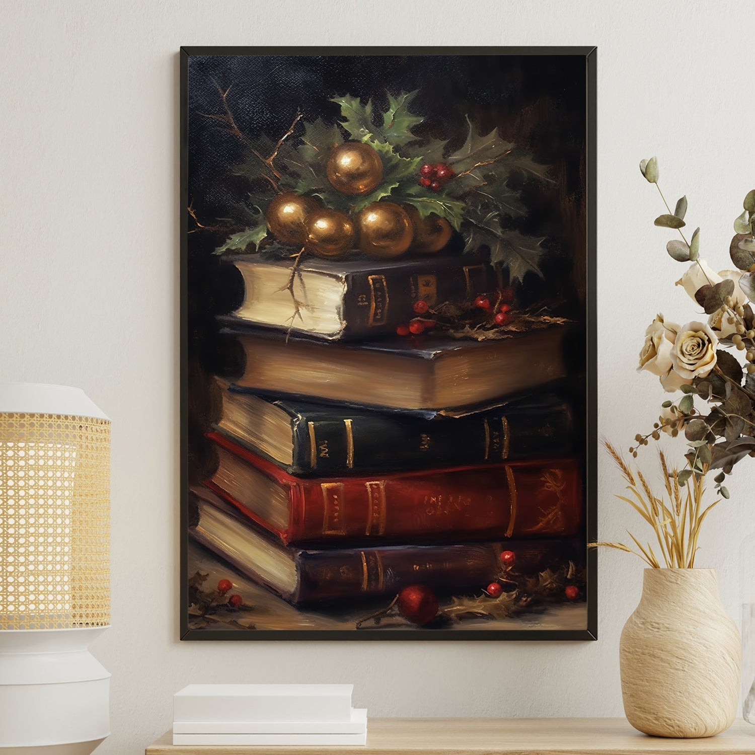 The Books Are Decorated With Christmas Trees, Christmas Canvas Painting, Xmas Wall Art Decor - Christmas Poster Gift For Books Lovers , Halloween Outfits, White Lie Shirts, Fall Shirts, Family Christmas Shirts, Fall Outfits Women - Premium Styles Kittyband Conertees