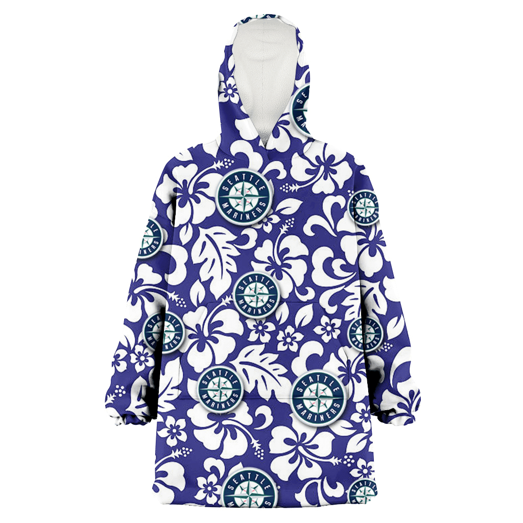 Seattle Mariners White Hibiscus Pattern Slate Blue Background 3D Printed Hoodie Blanket Snug Hoodie