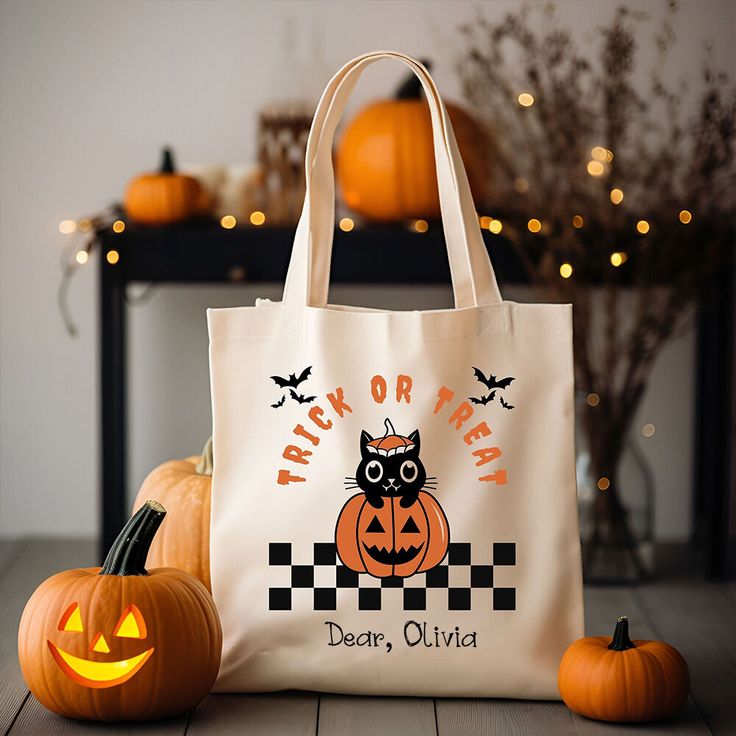 Trick or Treat Customizable Tote Bag Halloween Gift Canvas Bag for Children, Best Tote Bags Ideas, Cute Tote Bags Ideas, Tote Bag Design Ideas, Girls Tote Bag, Best Canvas Tote Bags Ideas