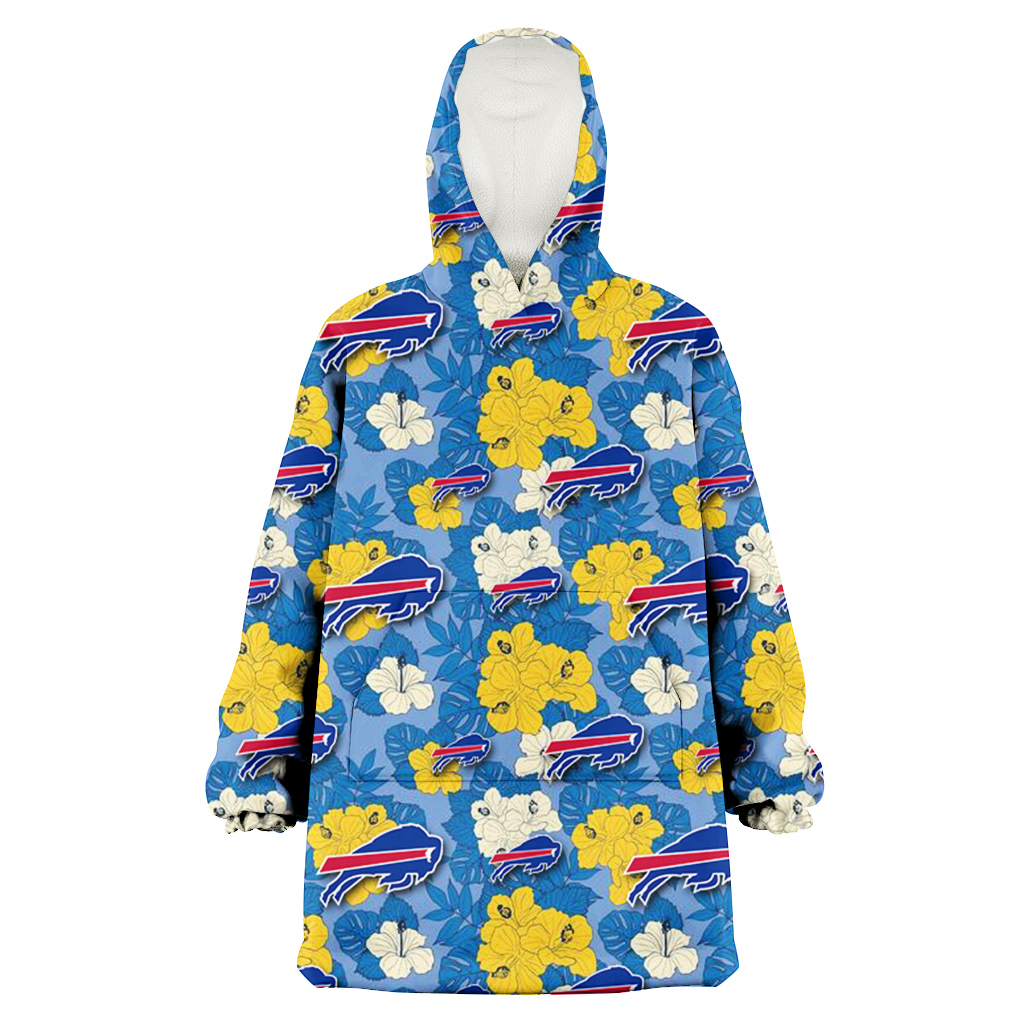 Buffalo Bills Yellow White Hibiscus Powder Blue Background 3D Printed Hoodie Blanket Snug Hoodie
