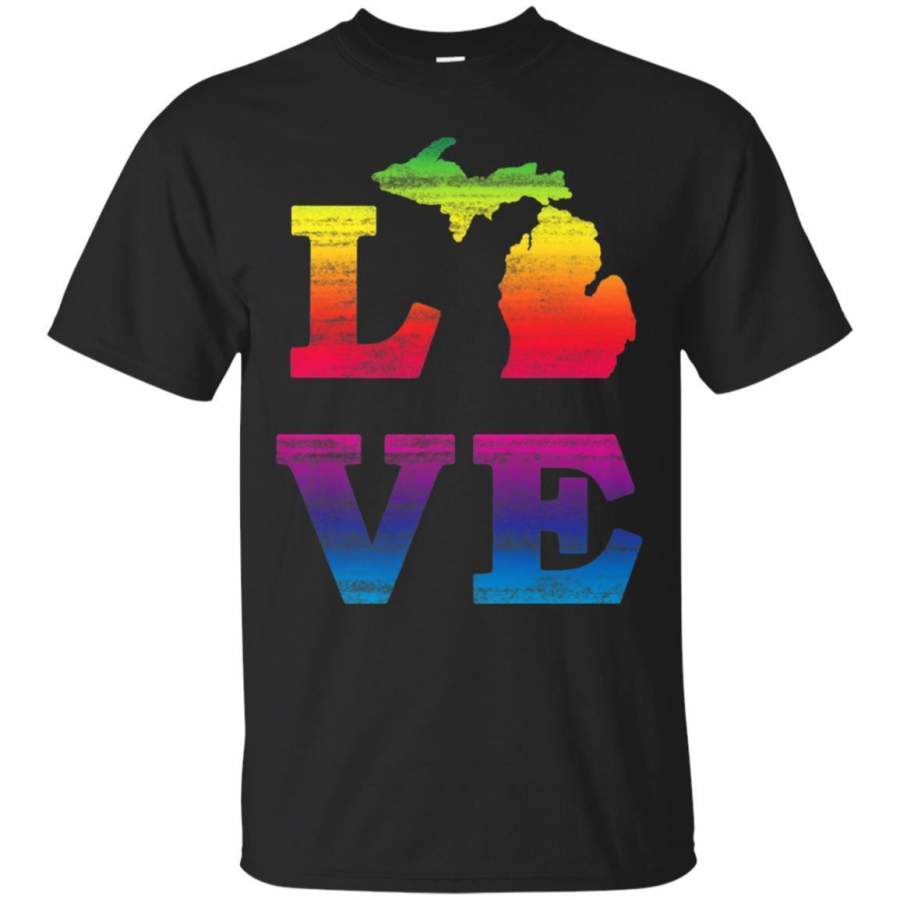 AGR Love State Of Michigan Rainbow Tshirt  Vintage Worn Look Jaq T-shirt