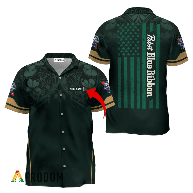 Personalized Pabst Blue Ribbon St. Patrick’S Day American Flag Hawaiian Shirt
