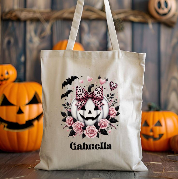 Personalized Trick or Treat Bag, Custom Halloween Bag, Halloween Tote, Kids Halloween Bag with Name, Custom Trick-or-Treat Bags, Best Tote Bags Ideas, Cute Tote Bags Ideas, Tote Bag Design Ideas, Girls Tote Bag, Best Canvas Tote Bags Ideas