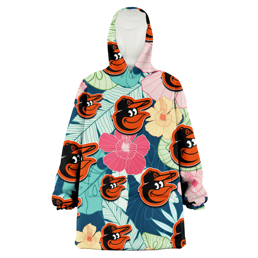 Baltimore Orioles Colorful Sketch Hibiscus Dark Green Background 3D Printed Hoodie Blanket Snug Hoodie