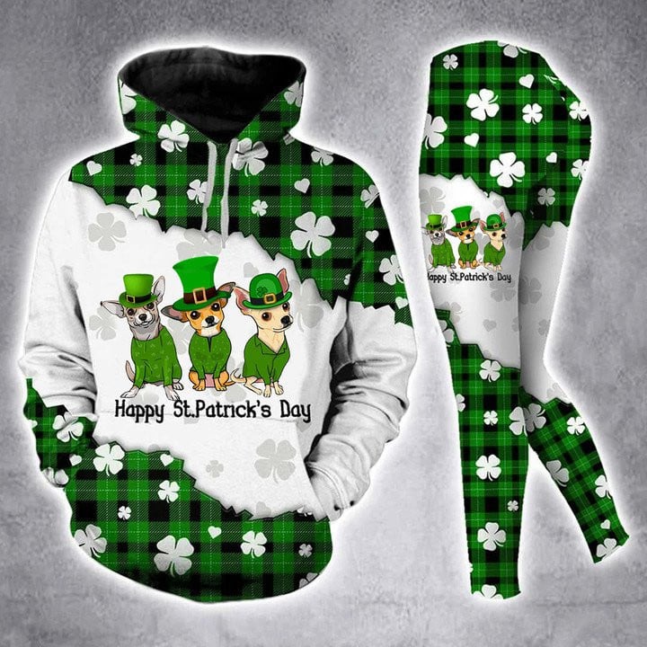 Happy Patrick’S Day Legging Hoodie Funny Chihuahua Buffalo Plaid Clothes For Women Hn