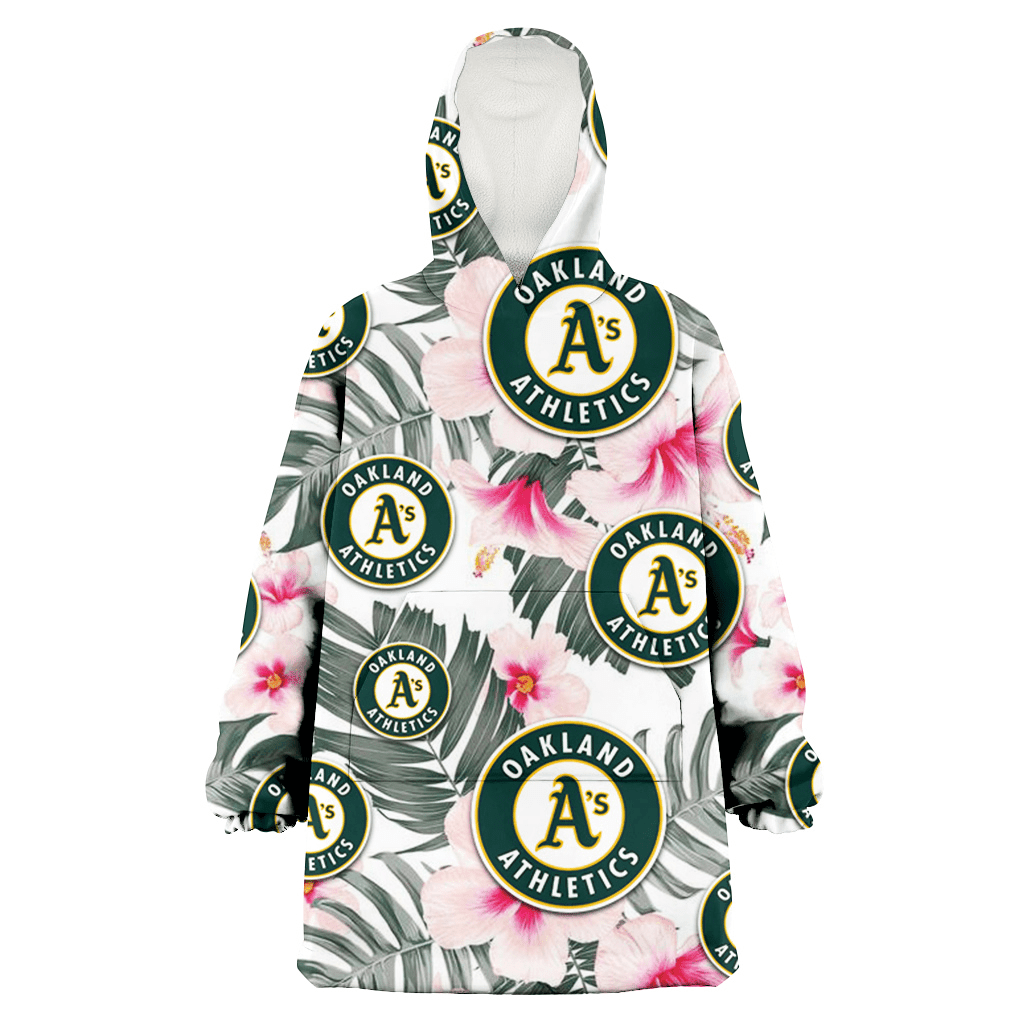 Oakland Athletics White Hibiscus Green Leaf White Background 3D Printed Hoodie Blanket Snug Hoodie