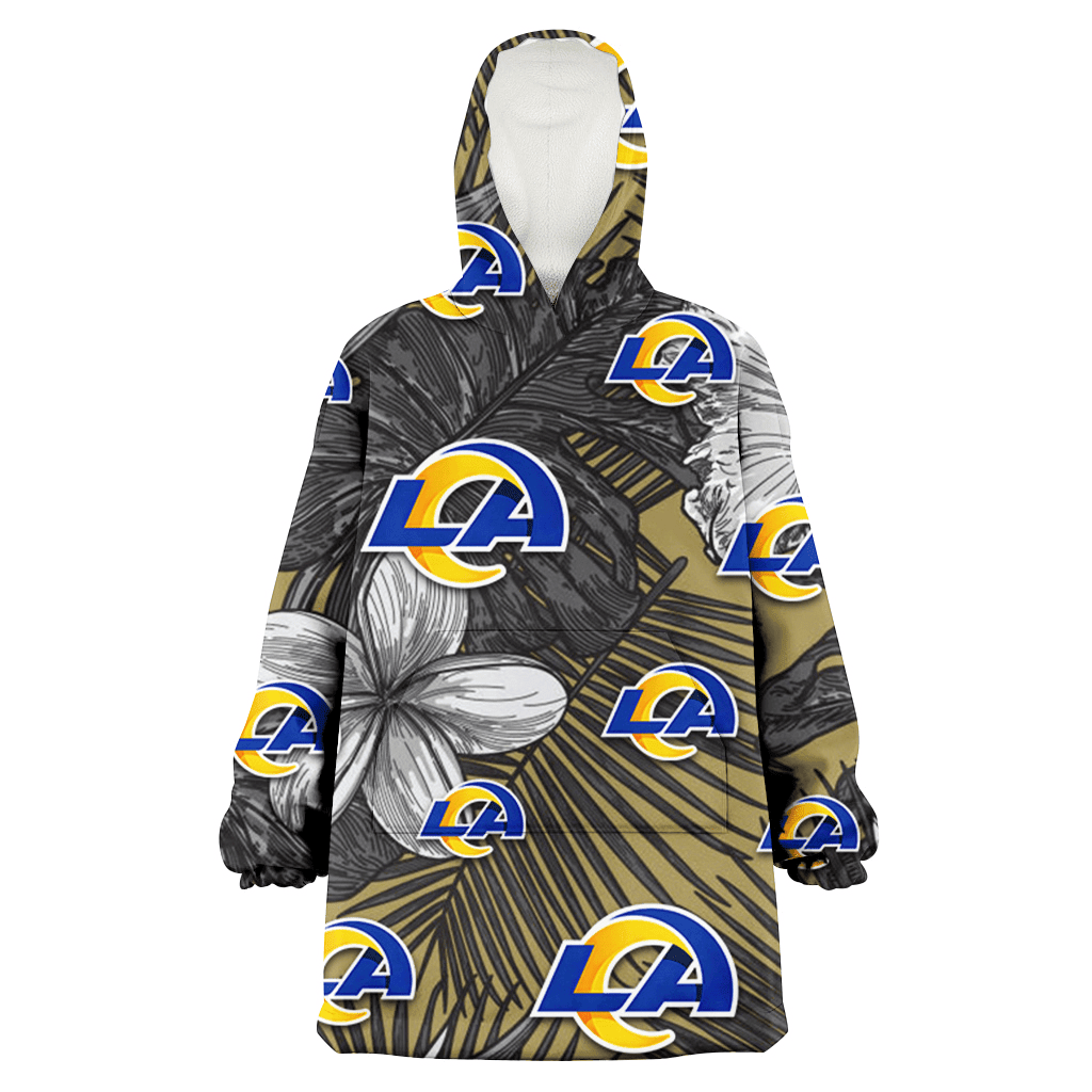 Los Angeles Rams Gray Sketch Hibiscus Yellow Palm Leaf Black Background 3D Printed Hoodie Blanket Snug Hoodie