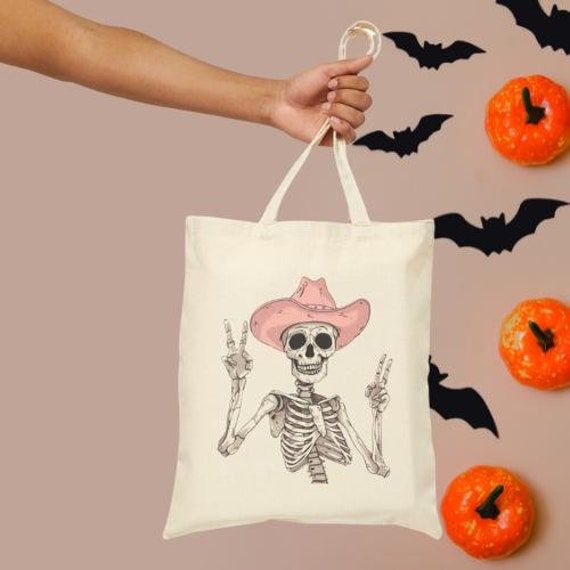 Halloween Tote Bag, Cute Skeleton Canvas Tote Bag, Cowgirl Skeleton, Best Tote Bags Ideas, Cute Tote Bags Ideas, Tote Bag Design Ideas, Girls Tote Bag, Best Canvas Tote Bags Ideas