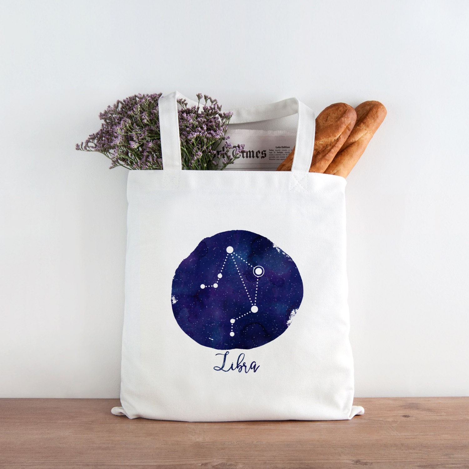 Libra Star Sign, Astrology Tote Bag, Libra Constellation Art Tote Bag, Zodiac Tote, Celestial Tote Bag, Celestial Gift,Reusable Grocery 0077