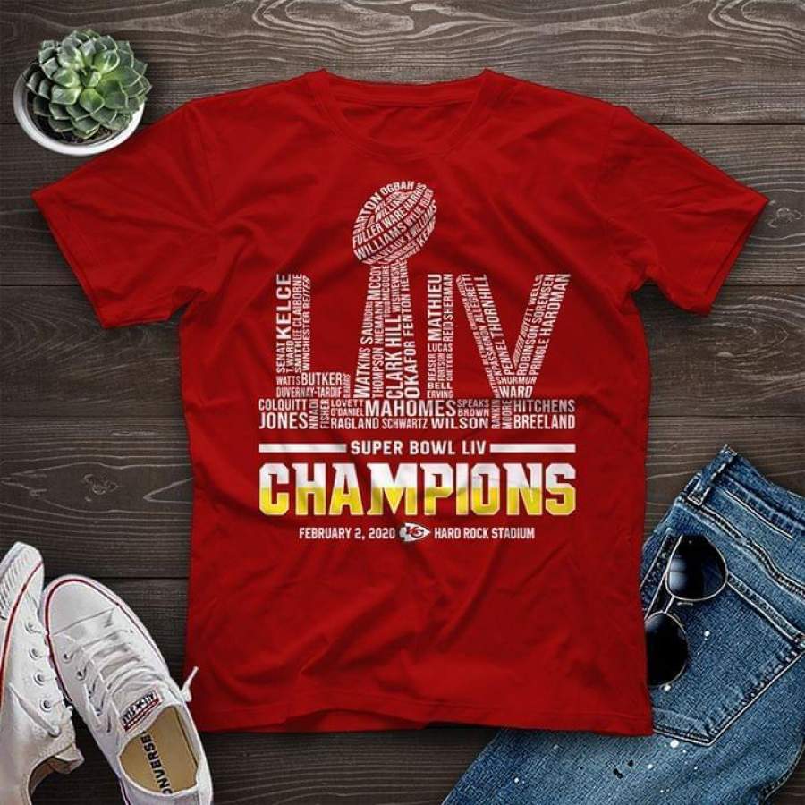 Super Bowl 54th Champions Kansas City Chiefs Names Typography T Shirt Trending Funny Gift Tshirt