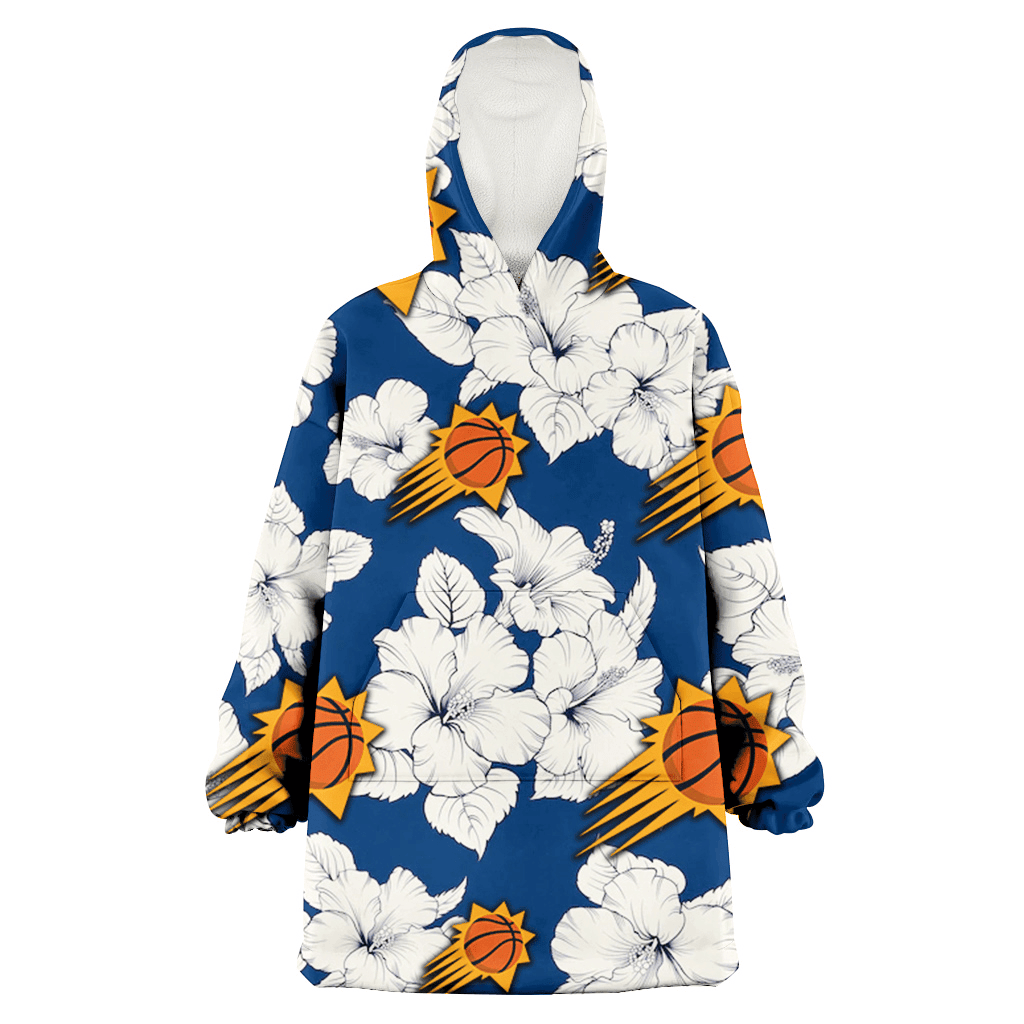 Phoenix Suns White Big Hibiscus Blue Background 3D Printed Hoodie Blanket Snug Hoodie