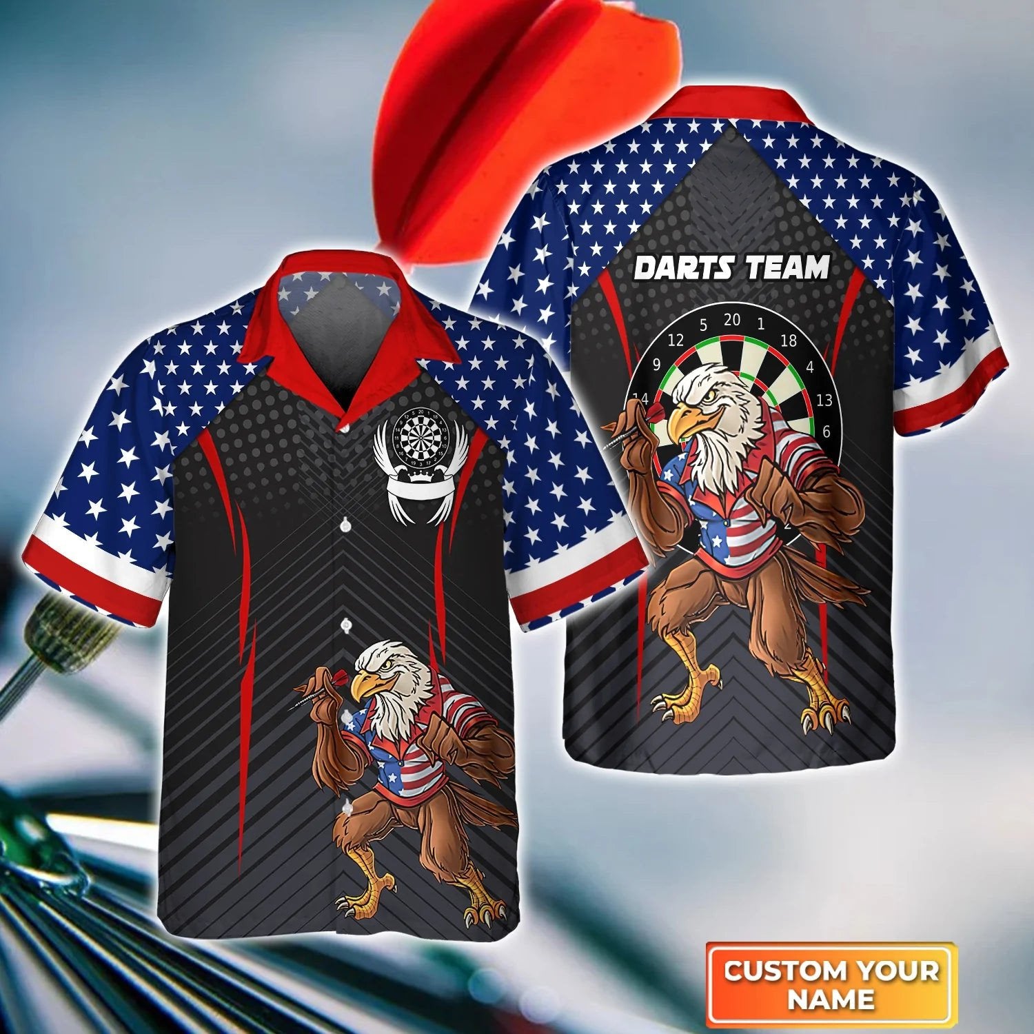 Darts Eagle American Personalized Name 3D Hawaiian Shirt, Gift For Darts Player, Uniform Dart Team Shirt