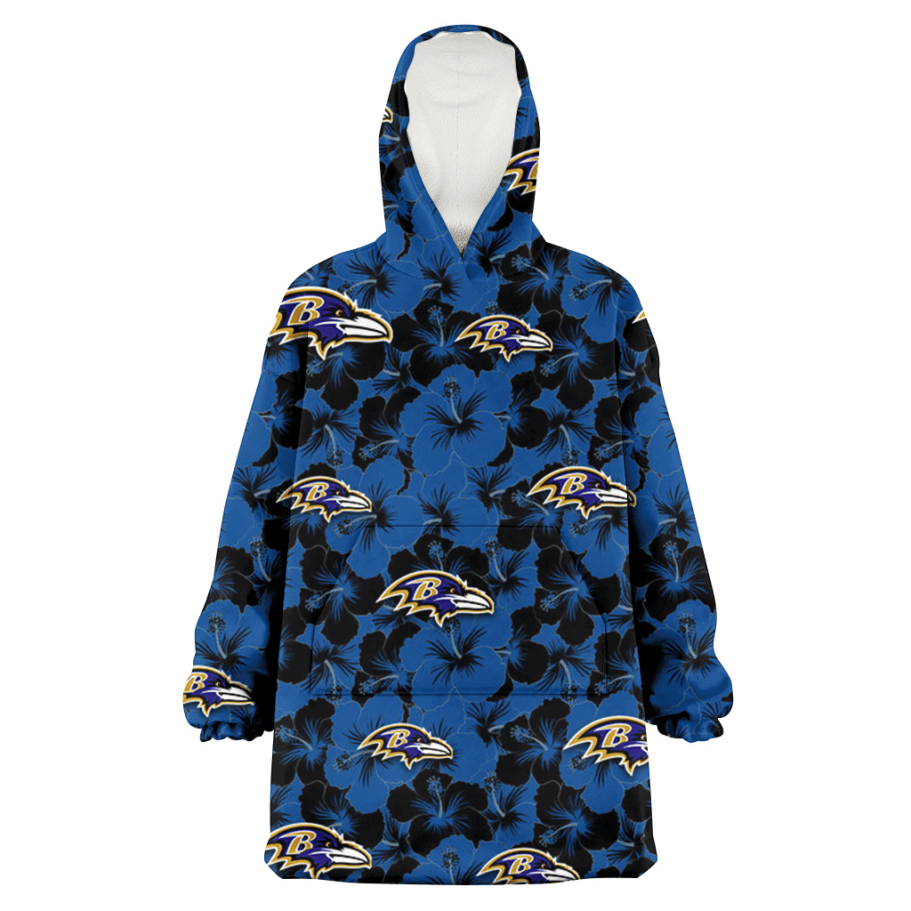 Baltimore Ravens Black Dark Blue Hibiscus Black Background 3D Printed Hoodie Blanket Snug Hoodie