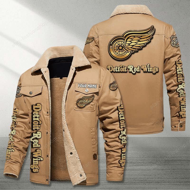 Detroit Red Wings Brown Custom Name Stand Collar Jacket