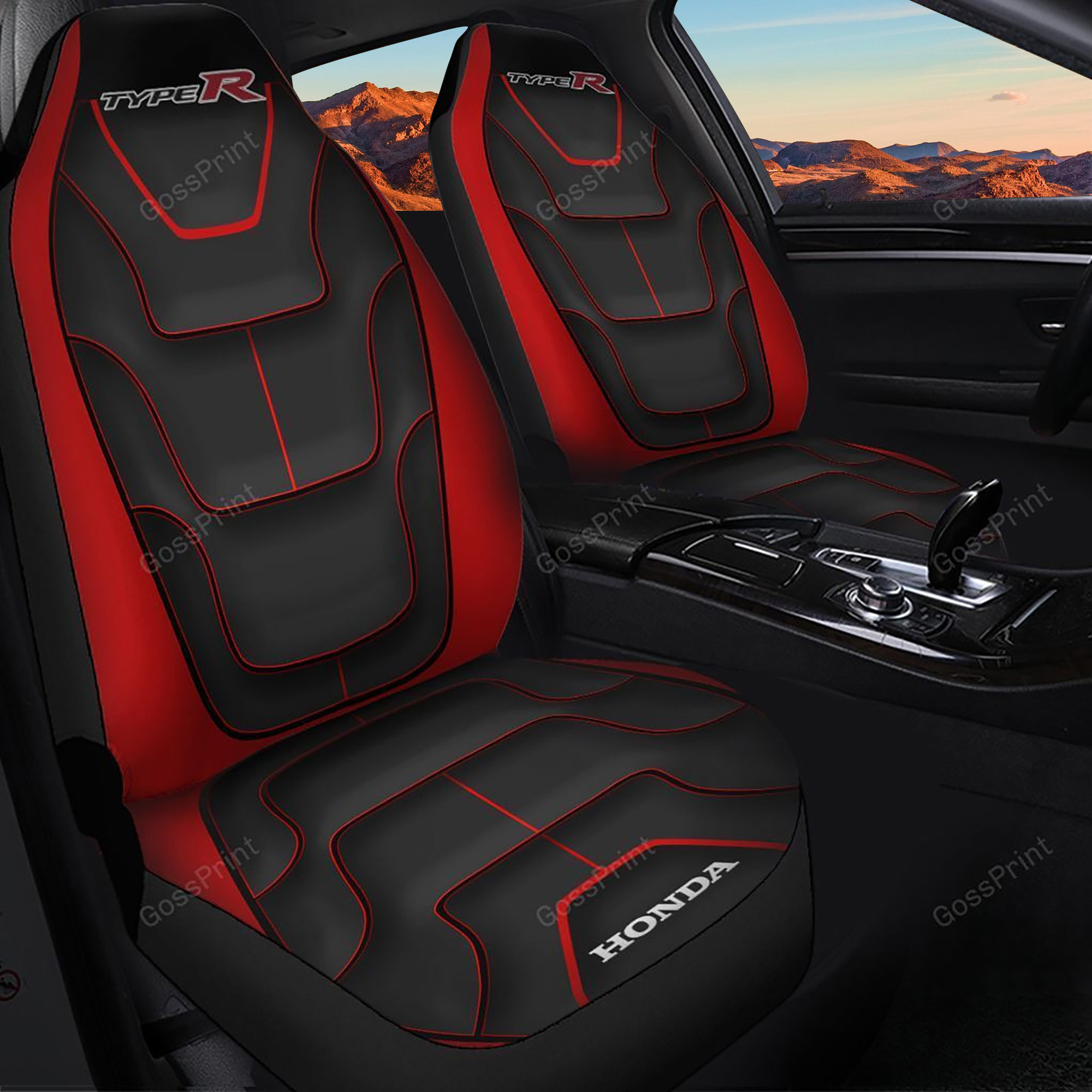 Honda Civic Type R Logo Car Seat Cover Set (Black And Red) CSC2405