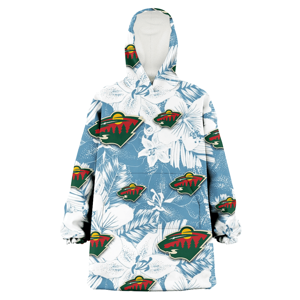 Minnesota Wild White Hibiscus Orchid Light Blue Background 3D Printed Hoodie Blanket Snug Hoodie