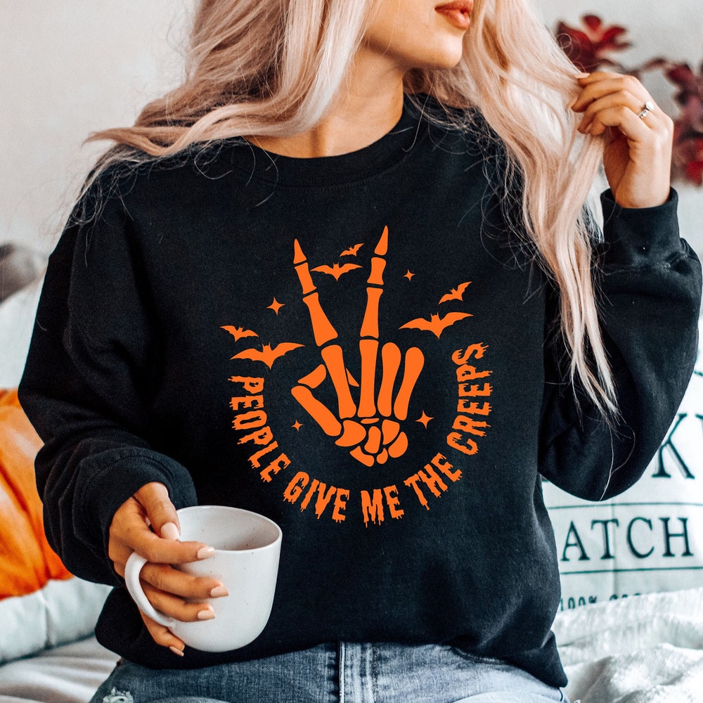 People Give Me The Creeps T-Shirt, Halloween Shirt, Horror Shirt, Horror Gift For Men, Skeleton Hand Tee, Witch Vibes Shirt, Spooky Season X Teevibe Yourtshirtman
