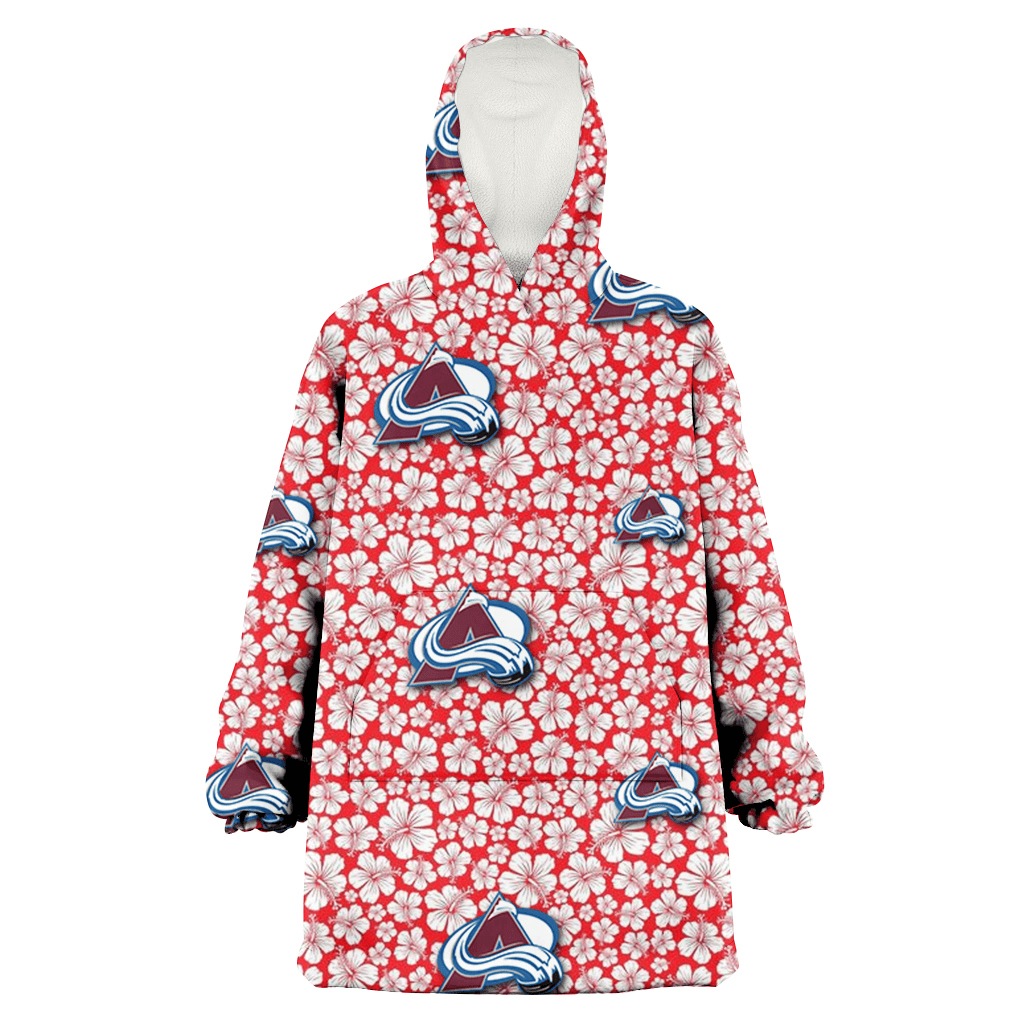 Colorado Avalanche Tiny White Hibiscus Pattern Red Background 3D Printed Hoodie Blanket Snug Hoodie