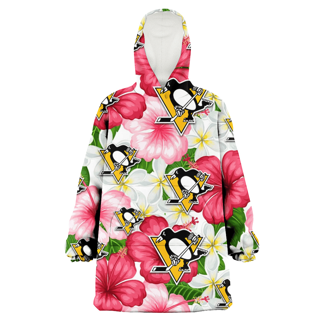 Pittsburgh Penguins White Porcelain Flower Pink Hibiscus White Background 3D Printed Hoodie Blanket Snug Hoodie