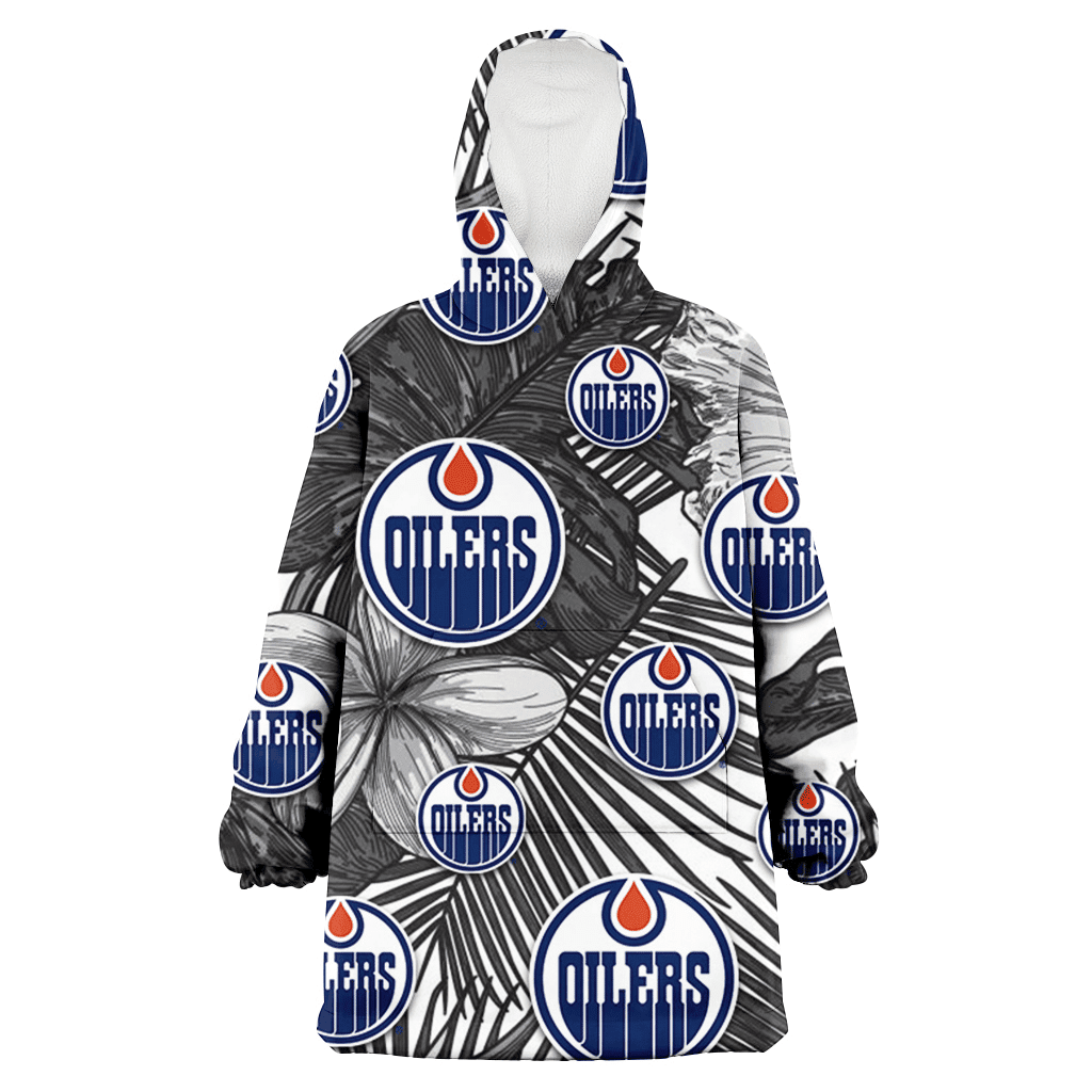 Edmonton Oilers Grey Sketch Hibiscus Palm Leaf White Background 3D Printed Hoodie Blanket Snug Hoodie