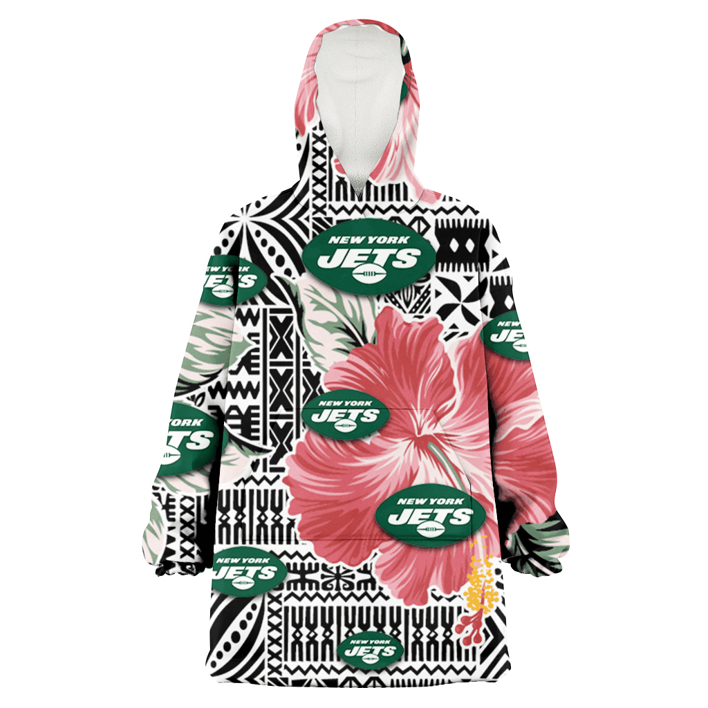 New York Jets Pink Hibiscus Black Pattern White Background 3D Printed Hoodie Blanket Snug Hoodie