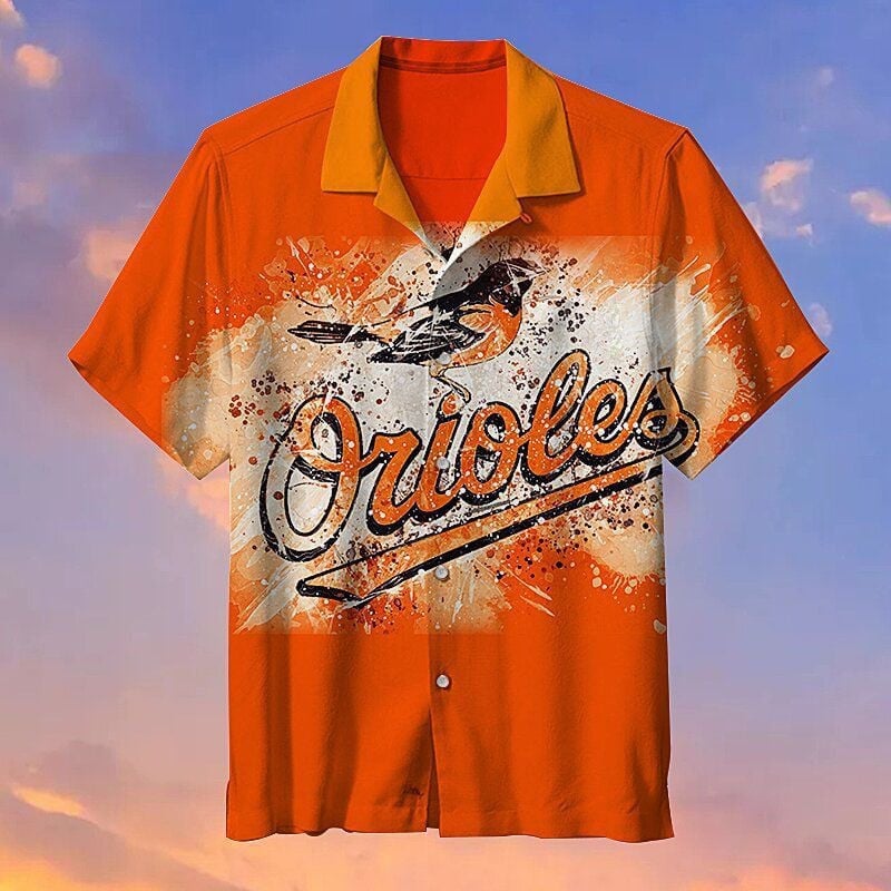 Baltimore Orioles Mlb Team Logo And Name Painting Splash 3D Printed Hawaiian Shirt