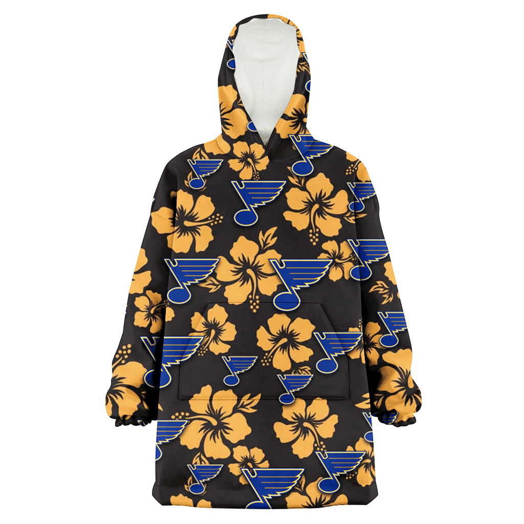 St. Louis Blues Tiny Yellow Hibiscus Black Background 3D Printed Hoodie Blanket Snug Hoodie