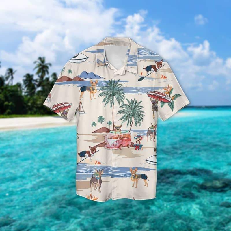 Chihuahua Summer Beach Hawaiian Shirt, Aloha Short Sleeve Dog In Hawaiian Shirts